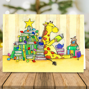 Gemütliches Cartoon Bookmas-Giraffe Weihnachten   Karte