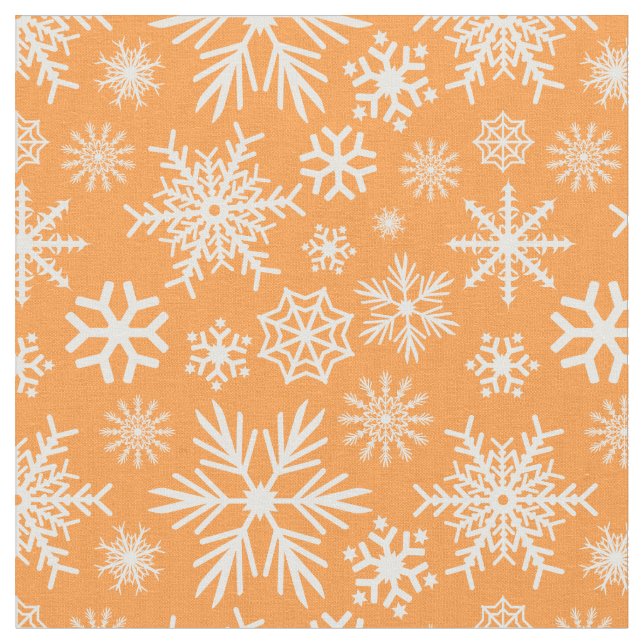 Gemütliches Chic Orange Winterschneeflocken Muster Stoff (Nahaufnahme)