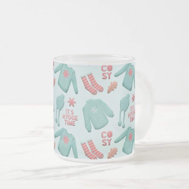 Gemütliches Collage Winter Mode Muster Aquamarin u Mattglastasse (VorderseiteRechts)