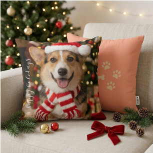 Gemütliches Corgi-Weihnachts-Pfotenabdruck-Design Kissen