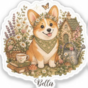 Gemütliches Cottage Corgi Wildblumen Benutzerdefin Aufkleber