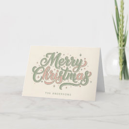 Gemütliches Cottage Retro-Schrift Frohe Weihnachte Feiertagskarte
