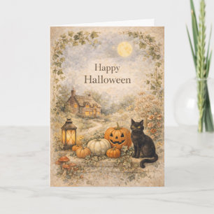 Gemütliches Cottage Vintage Halloween Karte