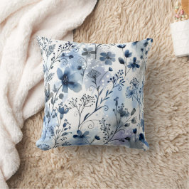 Gemütliches Cottagecore Blau-Graues Blumenmuster Kissen
