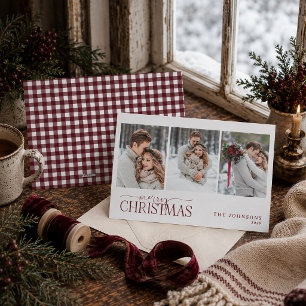 Gemütliches Cranberry-Gingham-Hochzeits-Weihnachts Feiertagskarte