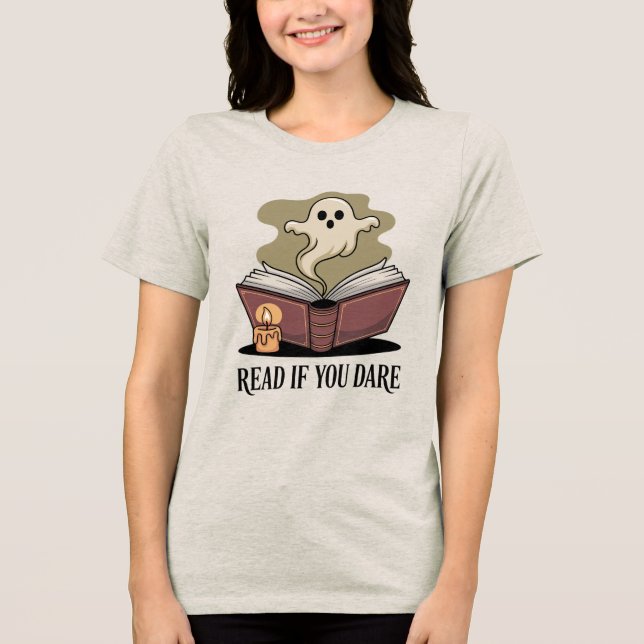 Gemütliches Cream Gothic Book Ghost Tri-Blend Shirt (Vorderseite)