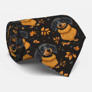 Gemütliches Dachshund-Herbstmuster - Design für Hu Krawatte
