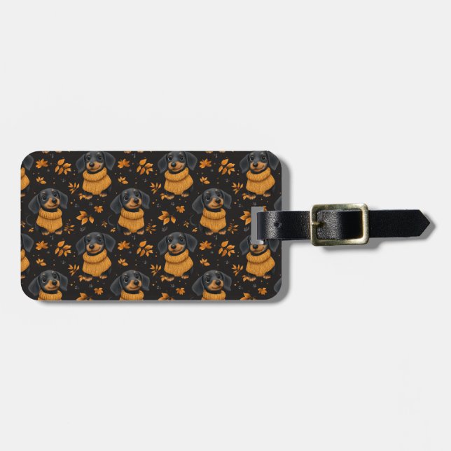 Gemütliches Dackel Herbstmuster - Hunde lieben Des Gepäckanhänger (Vorderseite horizontal)