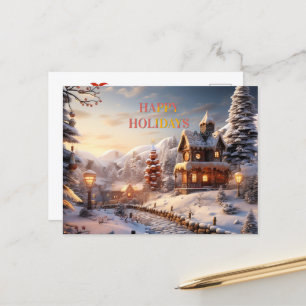 Gemütliches Dorf an Weihnachtsbildern Feiertagspostkarte
