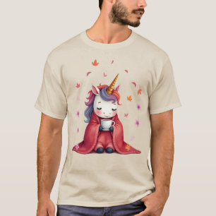 Gemütliches Einhorn im Blanket getrunken Kaffee T-Shirt