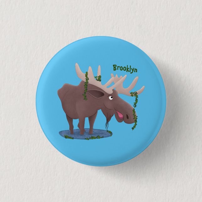 Gemütliches Elch-Cartoon-Illustration Button (Vorderseite)