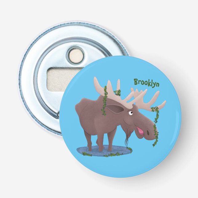 Gemütliches Elch-Cartoon-Illustration Flaschenöffner (Vorderseite)