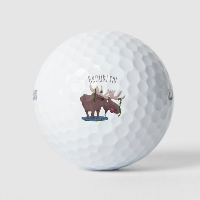 Gemütliches Elch-Cartoon-Illustration Golfball (Vorderseite)