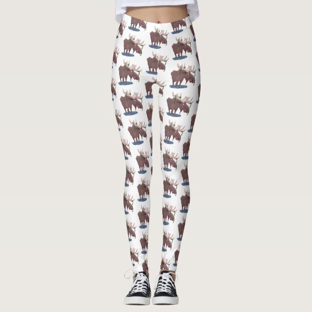 Gemütliches Elch-Cartoon-Illustration Leggings (Vorderseite)
