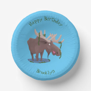 Gemütliches Elch-Cartoon-Illustration Pappteller