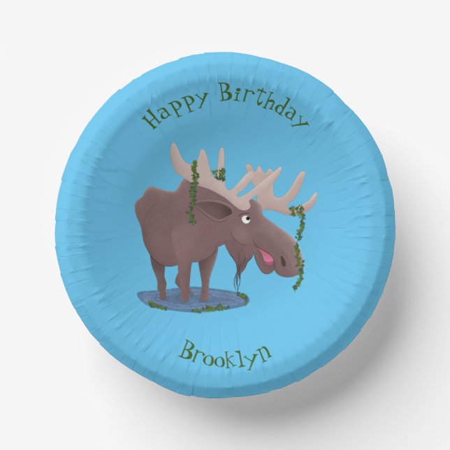 Gemütliches Elch-Cartoon-Illustration Pappteller (Vorderseite)