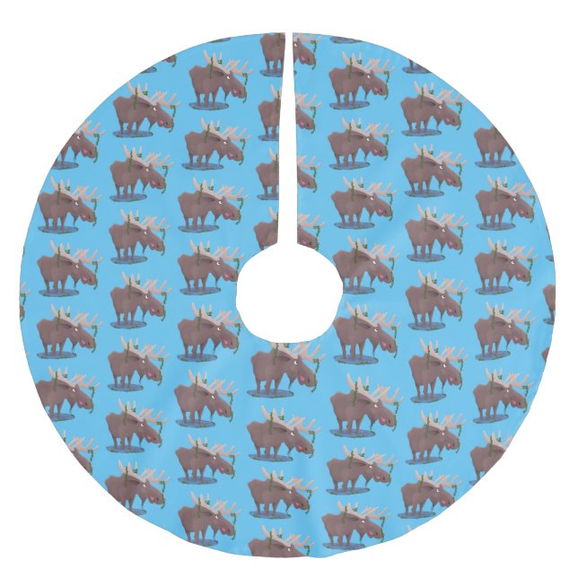 Gemütliches Elch-Cartoon-Illustration Polyester Weihnachtsbaumdecke (Vorderseite)
