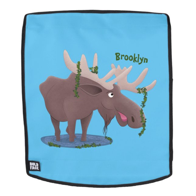 Gemütliches Elch-Cartoon-Illustration Rucksack (Abnehmbare Front)