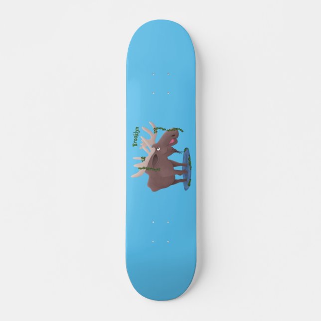 Gemütliches Elch-Cartoon-Illustration Skateboard (Vorne)