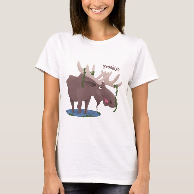 Gemütliches Elch-Cartoon-Illustration T-Shirt (Vorderseite)