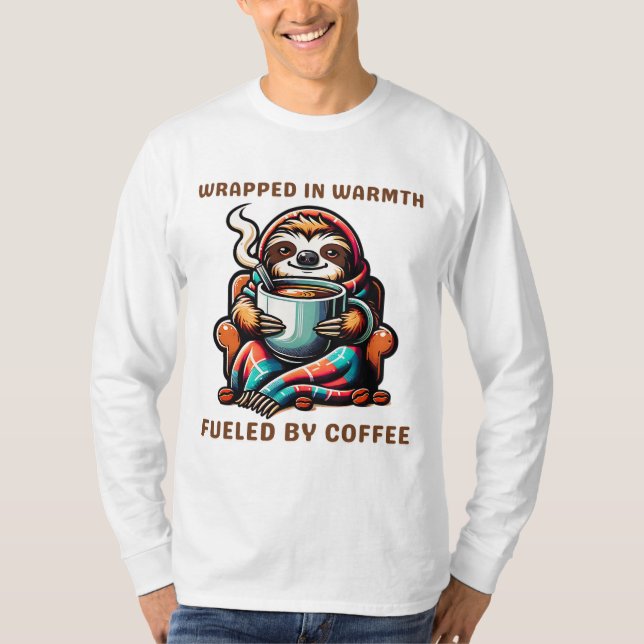 Gemütliches Faultier mit Kaffee-Tasse in Blankenla T-Shirt (Vorderseite)