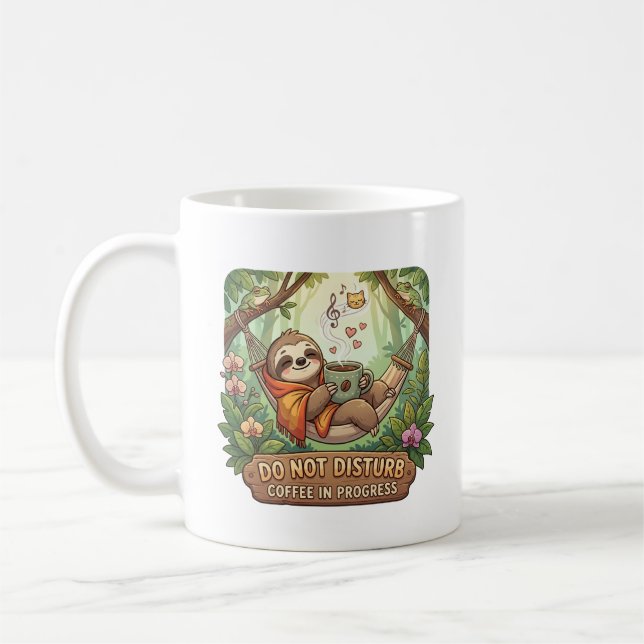 Gemütliches Faultier mit Kaffee und Bitte nicht st Kaffeetasse (Links)