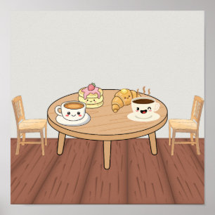 Gemütliches Frühstückscafé Poster Kaffee, Pfannk