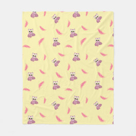 Gemütliches Gelbes Baby-Blanket mit Eulen & Federn Fleecedecke