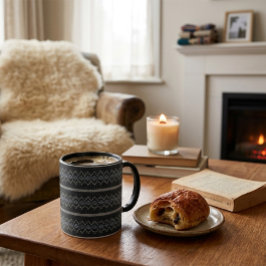 Gemütliches Gestricktes Muster Schwarz und Grau Ta Tasse