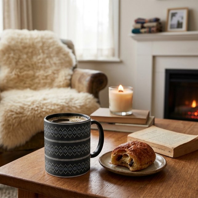 Gemütliches Gestricktes Muster Schwarz und Grau Ta Tasse (Von Creator hochgeladen)