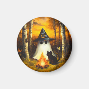 Gemütliches Halloween Ghost & Black Cat Campfire K Magnet