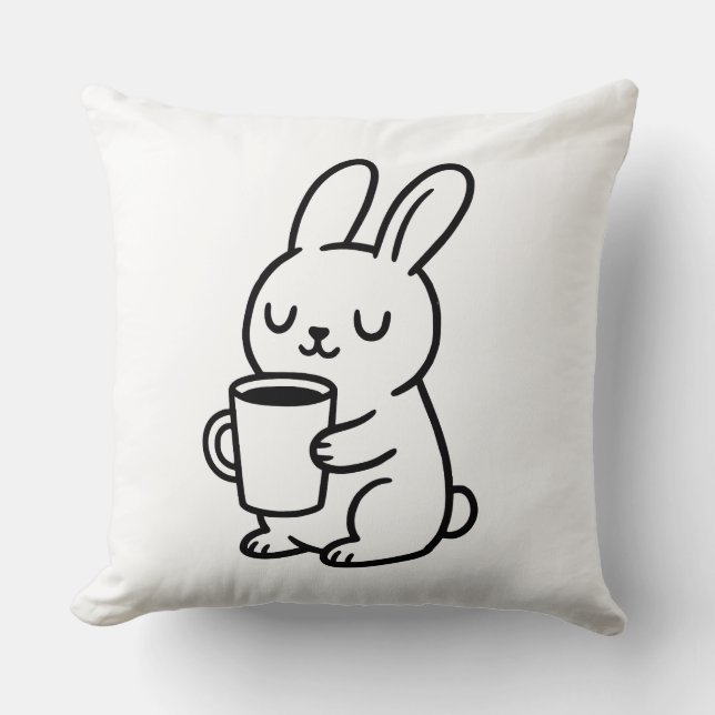 Gemütliches Hasen-Kaffee-Doodle Kissen (Vorderseite)