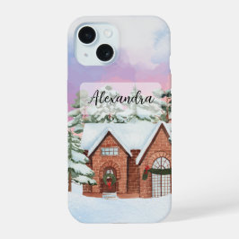 Gemütliches Haus mit farbenprächtigem Himmel und P iPhone 15 Hülle
