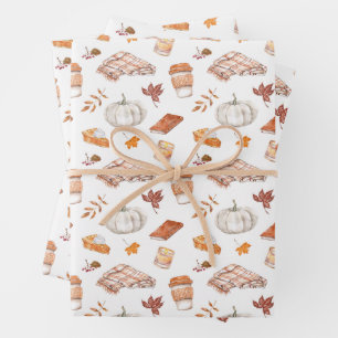 Gemütliches Herbst Essentials Wasserfarben Muster Geschenkpapier Set
