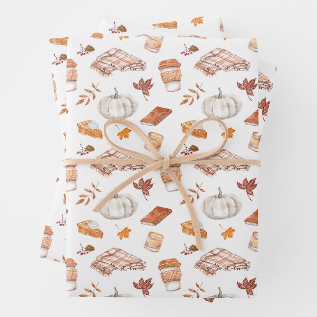 Gemütliches Herbst Essentials Wasserfarben Muster Geschenkpapier Set (Beispiel)