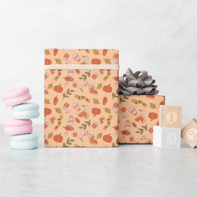 Gemütliches Herbst-Halloween-Getränke-Muster Geschenkpapier (Babyparty)