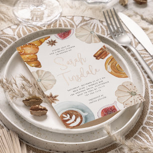Gemütliches Herbst-Hochzeitsdusche-Brunch Rose Gol Folieneinladung