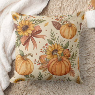 Gemütliches Herbst-Kürbis- und Sonnenblumenmuster Kissen