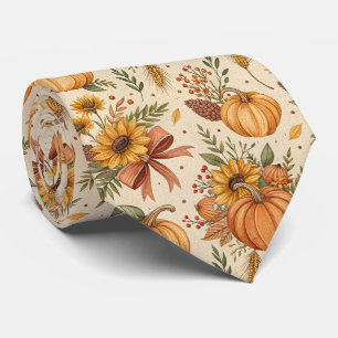 Gemütliches Herbst-Kürbis- und Sonnenblumenmuster Krawatte