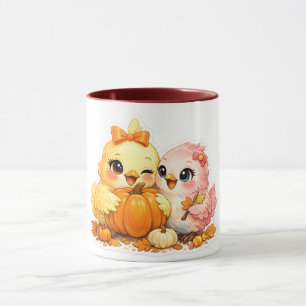 Gemütliches Herbst-Vogel- und Kürbis-Trinkgeschirr Tasse
