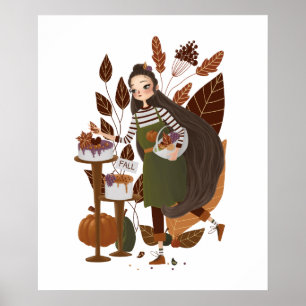Gemütliches Herbstbäckerhandgezeichnet Poster