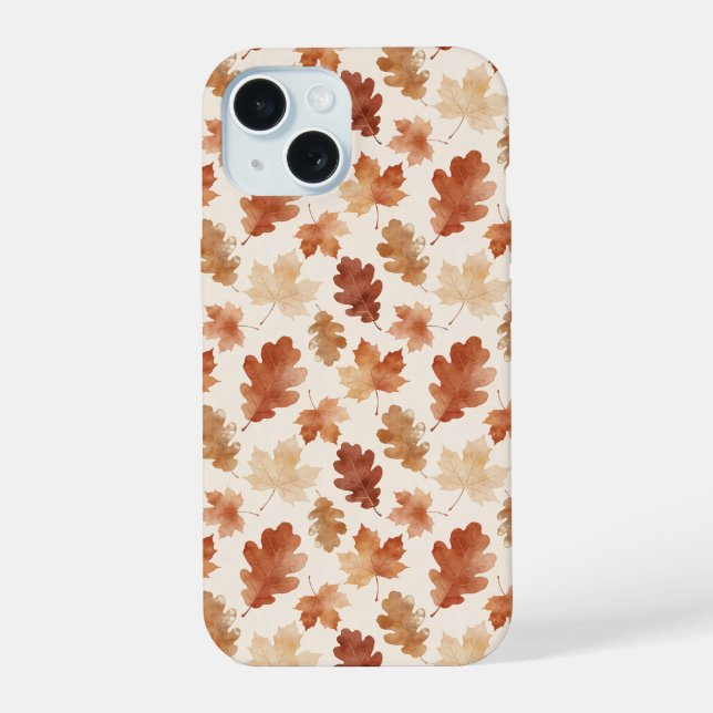 Gemütliches Herbstblattmuster iPhone 15 Hülle (Rückseite)