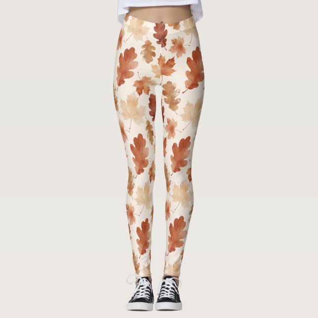 Gemütliches Herbstblattmuster Leggings (Vorderseite)