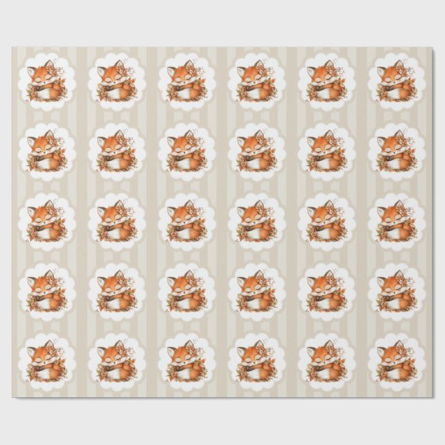 Gemütliches Herbstfox Babydusche Gemütliches Woodl Geschenkpapier (Flach)