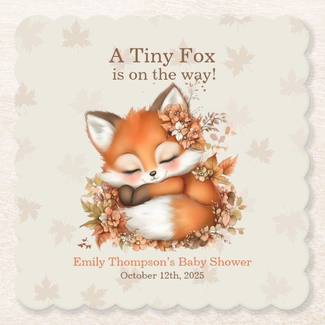 Gemütliches Herbstfox Babydusche Gemütliches Woodl Untersetzer (Vorderseite)