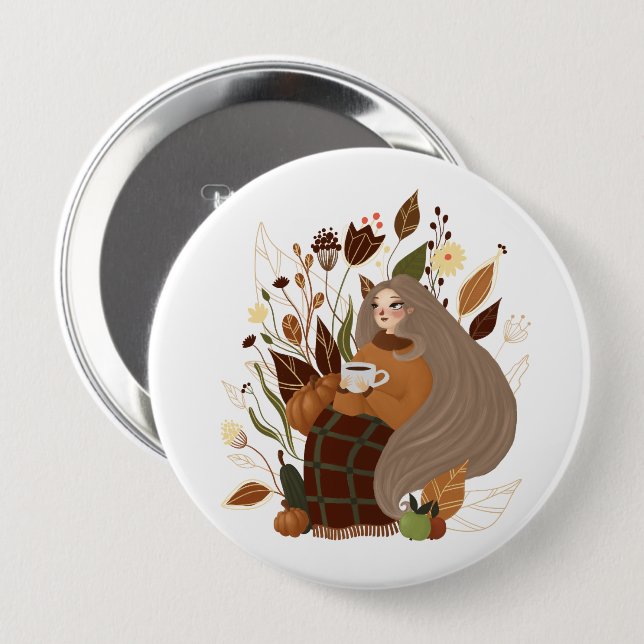Gemütliches Herbstmädchen Button (Vorne & Hinten)