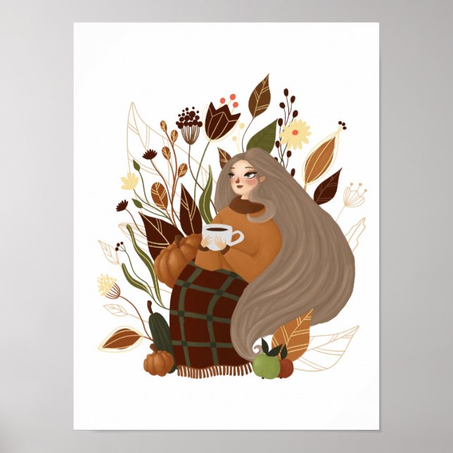 Gemütliches Herbstmädchen Poster (Vorne)