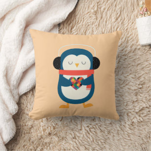 Gemütliches Herzpinguin Kissen