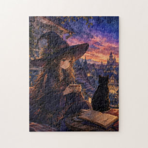 Gemütliches Hexen-Sonnenuntergangs-Puzzle Puzzle