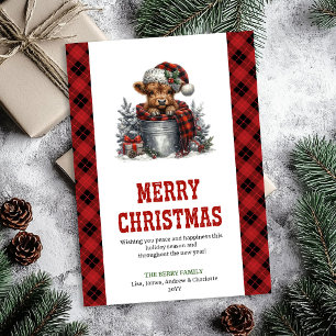 Gemütliches Highland-Kuh-Weihnachtsgruß-Design Feiertagskarte